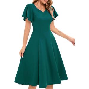imageHomRain Wedding Guest Dresses for Women Vintage Short Sleeves Casual Fit and Flare Cocktail Formal Dress for Tea PartyPeacock