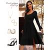 imageHomRain Womens Casual Wedding Dresses for Summer 2025 Vintage Graduation Square Neck Cocktail Beach Dress for Tea PartyLong Sleeve Black
