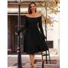 imageHomRain Womens Casual Wedding Dresses for Summer 2025 Vintage Graduation Square Neck Cocktail Beach Dress for Tea PartyLong Sleeve Black