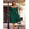 imageHomRain Womens Casual Wedding Dresses for Summer 2025 Vintage Graduation Square Neck Cocktail Beach Dress for Tea PartyLong Sleeve Dark Green