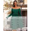 imageHomRain Womens Casual Wedding Dresses for Summer 2025 Vintage Graduation Square Neck Cocktail Beach Dress for Tea PartyLong Sleeve Dark Green