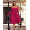 imageHomRain Womens Casual Wedding Dresses for Summer 2025 Vintage Graduation Square Neck Cocktail Beach Dress for Tea PartyLong Sleeve Red