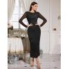 imageHomRain Womens Sequin Mesh Maxi Dress Long Sleeve Bodycon Dresses for Fall Party Holiday Club OutfitBlack