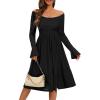 imageHomRain Womens Casual Wedding Dresses for Summer 2025 Vintage Graduation Square Neck Cocktail Beach Dress for Tea PartyLong Sleeve Black