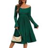 imageHomRain Womens Casual Wedding Dresses for Summer 2025 Vintage Graduation Square Neck Cocktail Beach Dress for Tea PartyLong Sleeve Dark Green