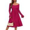imageHomRain Womens Casual Wedding Dresses for Summer 2025 Vintage Graduation Square Neck Cocktail Beach Dress for Tea PartyLong Sleeve Red