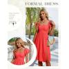 imageHomRain Womens Casual Midi Dresses Square Neck Split Beach Dress for Tea PartyOrange