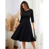 imageHomRain Womens Fit and Flare Midi Dress34 Sleeve Modest Church Dress Classy Causal Work Dresses with PocketsBlack