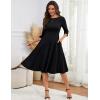 imageHomRain Womens Fit and Flare Midi Dress34 Sleeve Modest Church Dress Classy Causal Work Dresses with PocketsBlack
