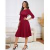 imageHomRain Womens Fit and Flare Midi Dress34 Sleeve Modest Church Dress Classy Causal Work Dresses with PocketsBurgundy
