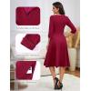 imageHomRain Womens Fit and Flare Midi Dress34 Sleeve Modest Church Dress Classy Causal Work Dresses with PocketsBurgundy