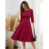 imageHomRain Womens Fit and Flare Midi Dress34 Sleeve Modest Church Dress Classy Causal Work Dresses with PocketsBurgundy