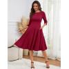 imageHomRain Womens Fit and Flare Midi Dress34 Sleeve Modest Church Dress Classy Causal Work Dresses with PocketsBurgundy