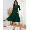 imageHomRain Womens Fit and Flare Midi Dress34 Sleeve Modest Church Dress Classy Causal Work Dresses with PocketsDark Green