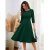 imageHomRain Womens Fit and Flare Midi Dress34 Sleeve Modest Church Dress Classy Causal Work Dresses with PocketsDark Green