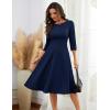 imageHomRain Womens Fit and Flare Midi Dress34 Sleeve Modest Church Dress Classy Causal Work Dresses with PocketsNavy