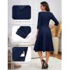 imageHomRain Womens Fit and Flare Midi Dress34 Sleeve Modest Church Dress Classy Causal Work Dresses with PocketsNavy