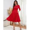 imageHomRain Womens Fit and Flare Midi Dress34 Sleeve Modest Church Dress Classy Causal Work Dresses with PocketsRed