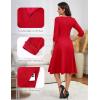 imageHomRain Womens Fit and Flare Midi Dress34 Sleeve Modest Church Dress Classy Causal Work Dresses with PocketsRed