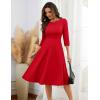 imageHomRain Womens Fit and Flare Midi Dress34 Sleeve Modest Church Dress Classy Causal Work Dresses with PocketsRed