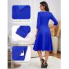 imageHomRain Womens Fit and Flare Midi Dress34 Sleeve Modest Church Dress Classy Causal Work Dresses with PocketsRoyalblue