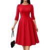 imageHomRain Womens Fit and Flare Midi Dress34 Sleeve Modest Church Dress Classy Causal Work Dresses with PocketsRed