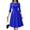 imageHomRain Womens Fit and Flare Midi Dress34 Sleeve Modest Church Dress Classy Causal Work Dresses with PocketsRoyalblue