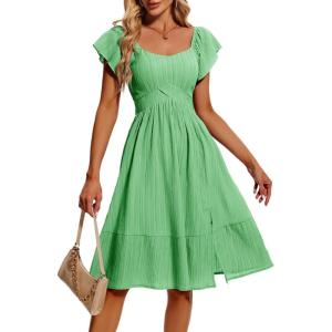 imageHomRain Womens Casual Midi Dresses Square Neck Split Beach Dress for Tea PartyMint