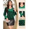 imageHomRain Womens Long Sleeve Sparkle Velvet Top Casual Shirts V Neck Glitter Night Out Tops for Elegant EveningDark Green
