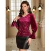 imageHomRain Womens Long Sleeve Sparkle Velvet Top Casual Shirts V Neck Glitter Night Out Tops for Elegant EveningDark Red