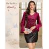 imageHomRain Womens Long Sleeve Sparkle Velvet Top Casual Shirts V Neck Glitter Night Out Tops for Elegant EveningDark Red