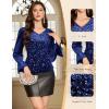 imageHomRain Womens Long Sleeve Sparkle Velvet Top Casual Shirts V Neck Glitter Night Out Tops for Elegant EveningNavy