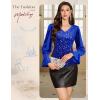 imageHomRain Womens Long Sleeve Sparkle Velvet Top Casual Shirts V Neck Glitter Night Out Tops for Elegant EveningRoyalblue