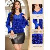 imageHomRain Womens Long Sleeve Sparkle Velvet Top Casual Shirts V Neck Glitter Night Out Tops for Elegant EveningRoyalblue