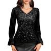 imageHomRain Womens Long Sleeve Sparkle Velvet Top Casual Shirts V Neck Glitter Night Out Tops for Elegant EveningBlack