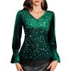 imageHomRain Womens Long Sleeve Sparkle Velvet Top Casual Shirts V Neck Glitter Night Out Tops for Elegant EveningDark Green