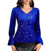imageHomRain Womens Long Sleeve Sparkle Velvet Top Casual Shirts V Neck Glitter Night Out Tops for Elegant EveningRoyalblue