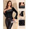 imageHomRain Womens Long Sleeve Sequin Velvet Tops Boat Neck Sparkly Party Blouse Evening Holiday Shiny Casual ShirtsBlack