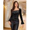 imageHomRain Womens Long Sleeve Sequin Velvet Tops Boat Neck Sparkly Party Blouse Evening Holiday Shiny Casual ShirtsBlack