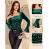 imageHomRain Womens Long Sleeve Sequin Velvet Tops Boat Neck Sparkly Party Blouse Evening Holiday Shiny Casual ShirtsDark Green