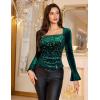 imageHomRain Womens Long Sleeve Sequin Velvet Tops Boat Neck Sparkly Party Blouse Evening Holiday Shiny Casual ShirtsDark Green