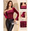 imageHomRain Womens Long Sleeve Sequin Velvet Tops Boat Neck Sparkly Party Blouse Evening Holiday Shiny Casual ShirtsDark Red