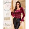 imageHomRain Womens Long Sleeve Sequin Velvet Tops Boat Neck Sparkly Party Blouse Evening Holiday Shiny Casual ShirtsDark Red