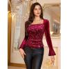 imageHomRain Womens Long Sleeve Sequin Velvet Tops Boat Neck Sparkly Party Blouse Evening Holiday Shiny Casual ShirtsDark Red