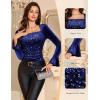 imageHomRain Womens Long Sleeve Sequin Velvet Tops Boat Neck Sparkly Party Blouse Evening Holiday Shiny Casual ShirtsNavy