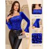 imageHomRain Womens Long Sleeve Sequin Velvet Tops Boat Neck Sparkly Party Blouse Evening Holiday Shiny Casual ShirtsRoyalblue