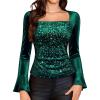 imageHomRain Womens Long Sleeve Sequin Velvet Tops Boat Neck Sparkly Party Blouse Evening Holiday Shiny Casual ShirtsDark Green