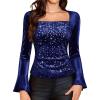 imageHomRain Womens Long Sleeve Sequin Velvet Tops Boat Neck Sparkly Party Blouse Evening Holiday Shiny Casual ShirtsNavy