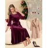 imageHomRain Womens Long Sleeve Velvet Midi Dresses for Wedding Guest Church Formal Winter Christmas Cocktail PartyVelvetburgundy