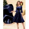 imageHomRain Womens Long Sleeve Velvet Midi Dresses for Wedding Guest Church Formal Winter Christmas Cocktail PartyVelvetnavy